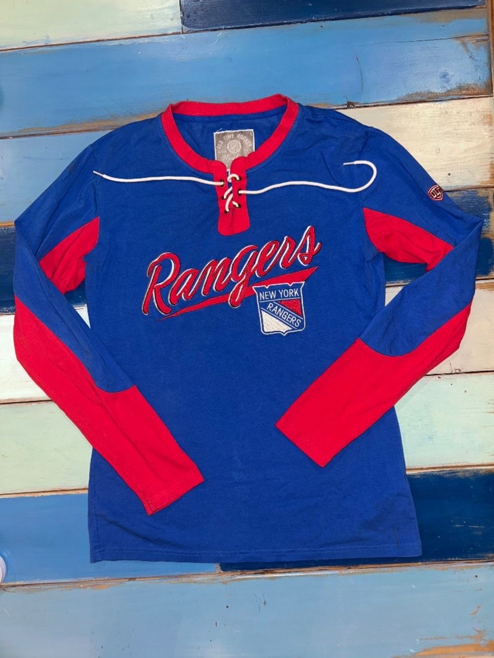 New York Rangers Old Time Hockey Women’s XL Lace Up Long Sleeve Shirt NHL